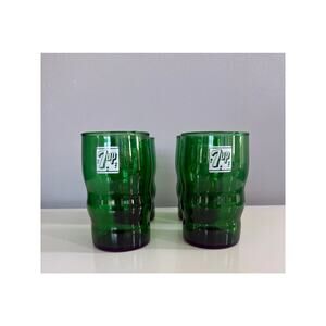 Lot of 4 Wavy Green 7UP Soda Fountain Drinking Glasses Tumblers